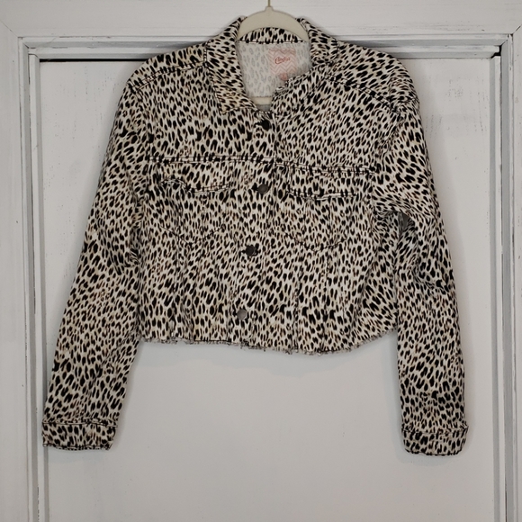 Juniors Leopard Cropped Trucker Jacket - Picture 2 of 4